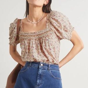 DOEN Farley Floral Peasant Portia Feather  TOP Size L